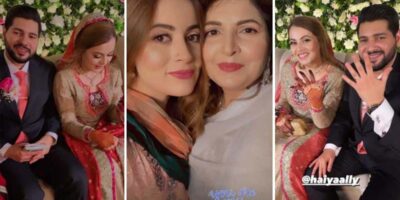 Haya Ali and Talha Chaudhry Pose Together at Their Engagement  Ceremony