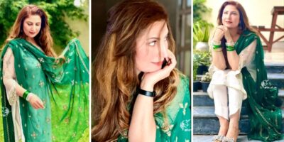 Saima Noor Exhibits her Elegance as She Poses in a White and Green Contrast